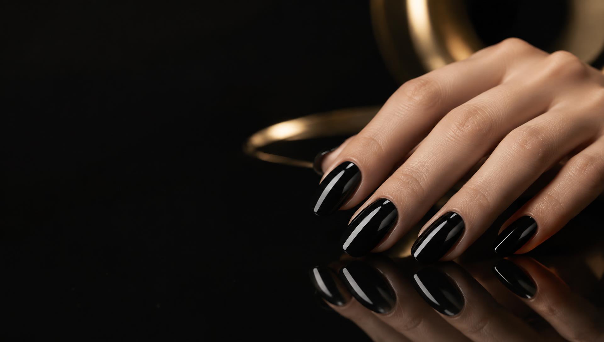 Manicura profesional con acabado de gel negro brillante